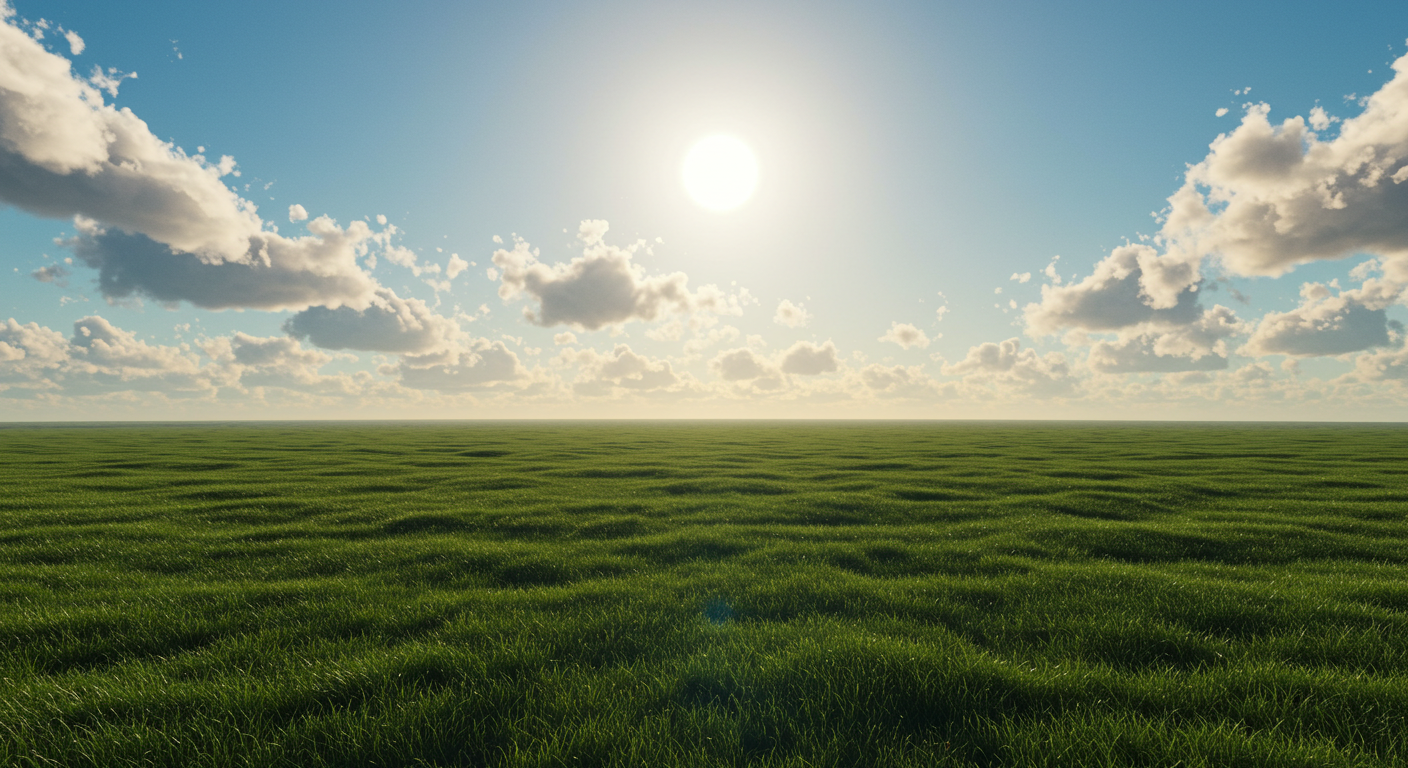 Expansive green steppe under blue sky